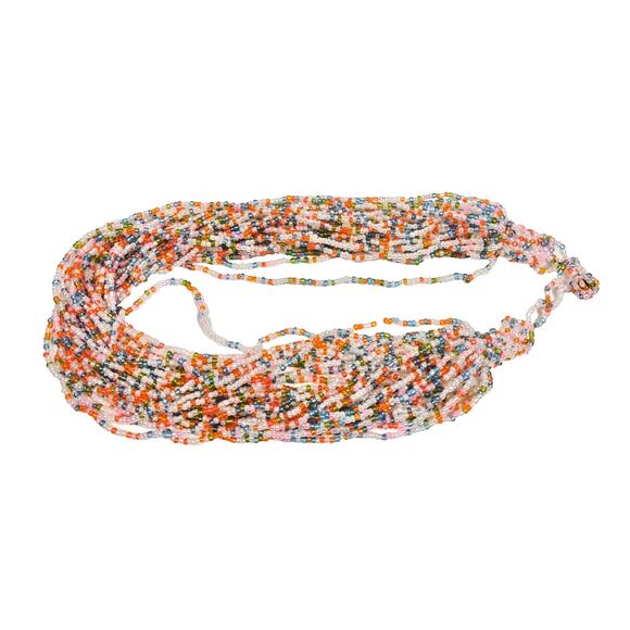 Colorful 30 Strand Multi Strand Seed Bead Boho Statement Necklace 16" Ball Close - Picture 1 of 9
